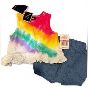 Andy & Evan Rainbow Tie-Dye Top with Denim Shorties 3-6 M